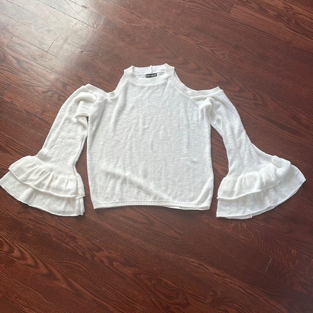 EXPRESS White Knit Off Shoulder Bell Sleeves